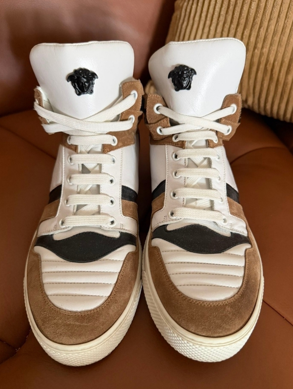 Versace Medusa High Top Sneaker EUR 43.5 / 10.5 Men's White Brown
